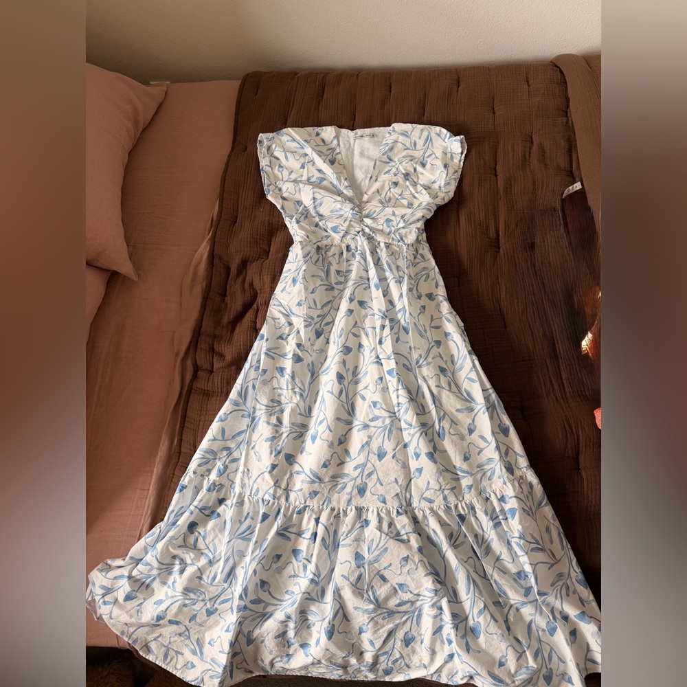 Abercrombie & Fitch Blue and White Leaf Print Maxi Dress